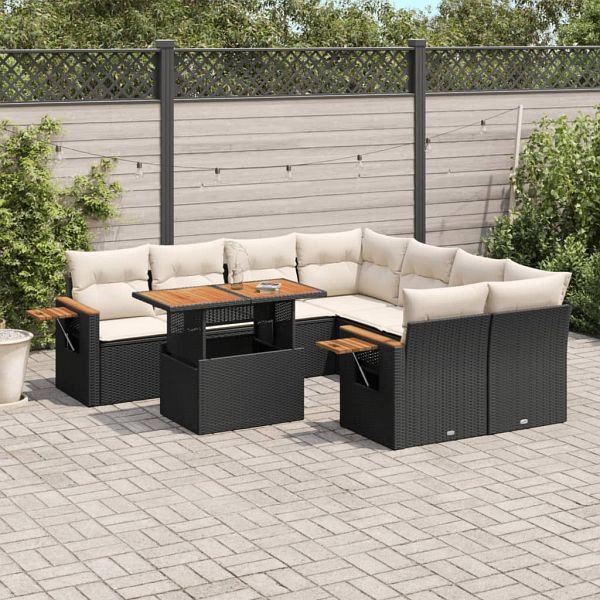 vidaXL 9-teilig Garten-Sofagarnitur mit Kissen Schwarz Poly Rattan, 3273443