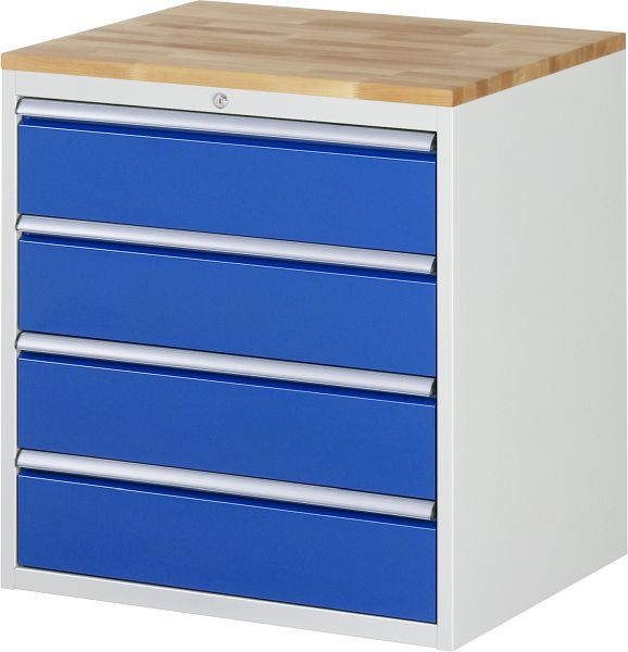 RAU Schubladenschrank Serie 7000, B770 x T650 x H825mm, Buche-Massiv-Arbeitsplatte, Schubladen: 4xH180 mm, 13-XL5.1A-B.11
