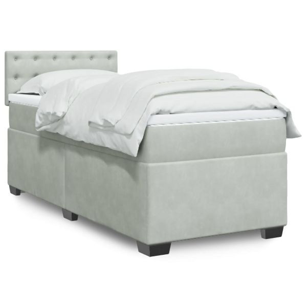 vidaXL Boxspringbett mit Matratze Hellgrau 90x190 cm Samt, 3286186