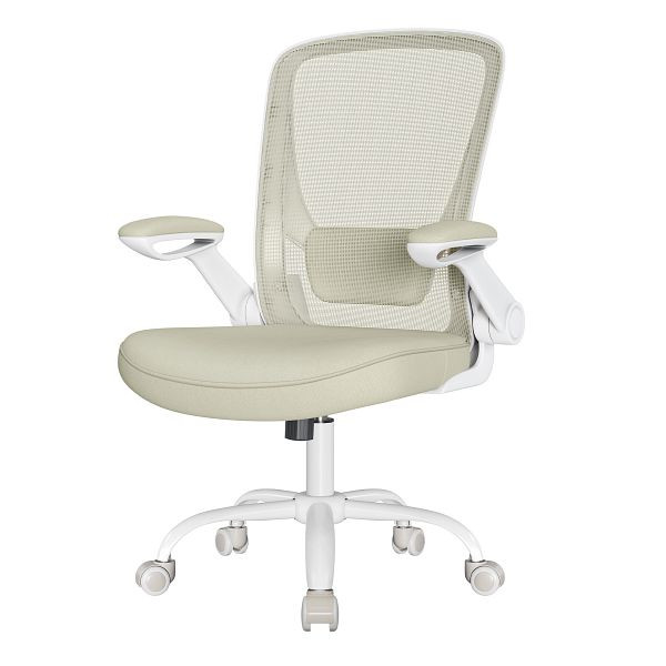SONGMICS Bürostuhl, Netzschreibtischstuhl, ergonomisch, Lendenwirbelstütze, Schaukel, Sitzbreite 53 cm, klappbare Armlehnen, Haferbeige, OBN037K02