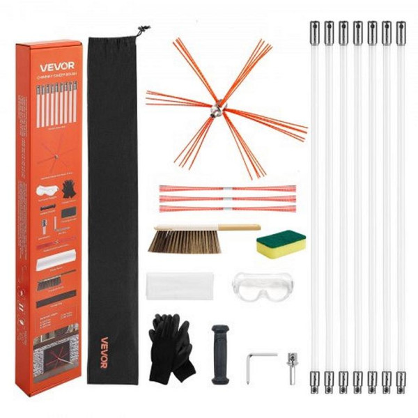 VEVOR Ofenrohrbürste-Set, 7 m, biegbar bis 90°, Kaminreinigungswerkzeug für quadratische & rechteckige Schornsteine, YCSQSTJ23YC1697WZ001V0