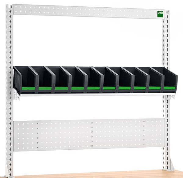 bott verso Aufnahmerahmenset A6 Lochplatte, Ablage, 10 bottBoxen BxTxH: 1350 x 435 x 1357 mm, RAL 7035, 41022002.16