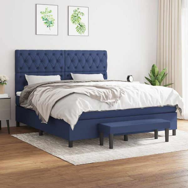 vidaXL Boxspringbett mit Matratze Blau 160x200 cm Stoff, 3136851