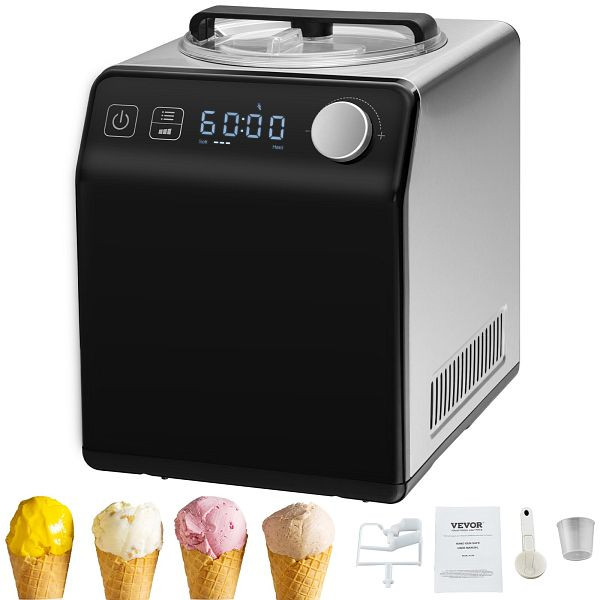 VEVOR Kompressor Eiscrememaschine 2 L, 180 W Frozen Joghurtbereiter 3 Modi Haushalt, Tragbare Sorbet Gelato Geräuscharm Schwarz, JYBQLJ2KTYSJ5Z1R6V2