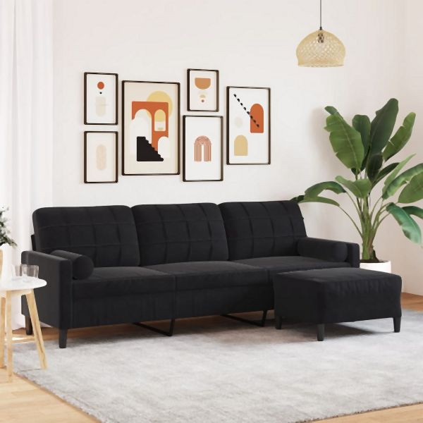 vidaXL 3-Sitzer-Sofa mit Hocker Schwarz 210 cm Samt, 3278282