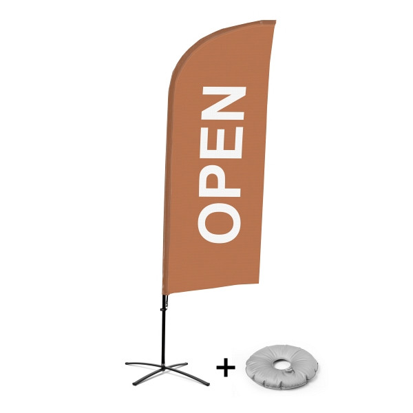 Showdown Displays Beachflag Alu Wind Komplett-Set Geöffnet Braun Englisch Kreuzständer, BFAW310-CB30-WB-I59