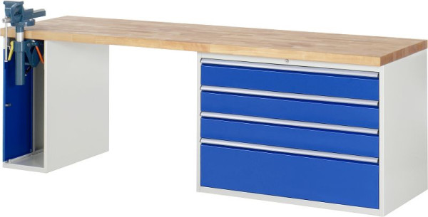 RAU Werkbank Serie 7000 - Baukasten-Bauweise, 2 Unterbau-Container (1x Schraubstock, 4x XXL-Schublade), 2500x840x700 mm, 03-7710A2-257B4S.11