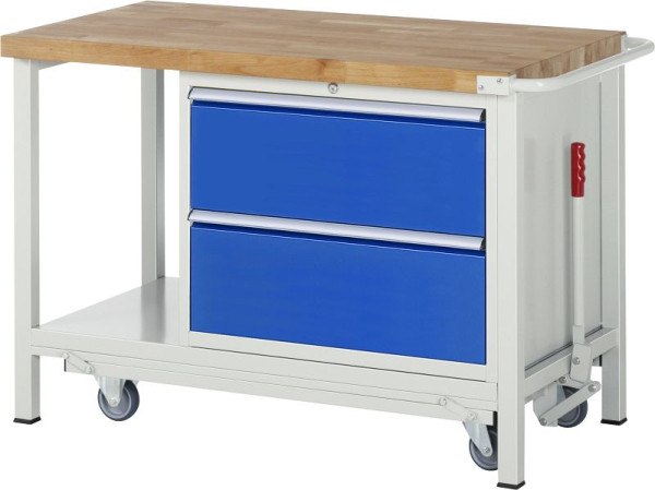 RAU Absenkbare Werkbank 8000 - Modell 8255, B1250 x T700 x H880 mm, mit 2 Schubladen, 15-8255A6-127B4F.11