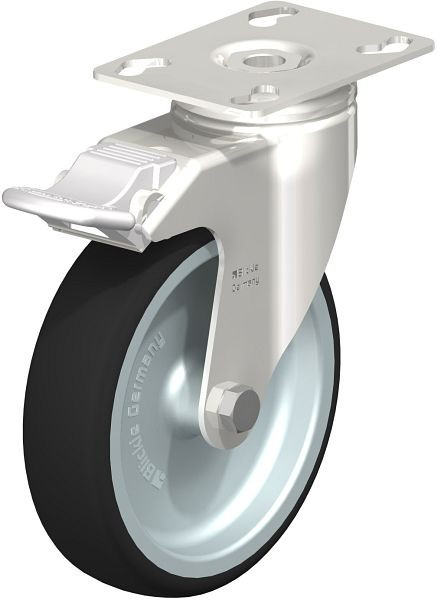 Blickle LKPXA-PATH 126G-FI Edelstahl-Apparate-Lenkrolle mit Anschraubplatte & Feststeller, Thermoplastisches Polyurethan, Grau, 847065