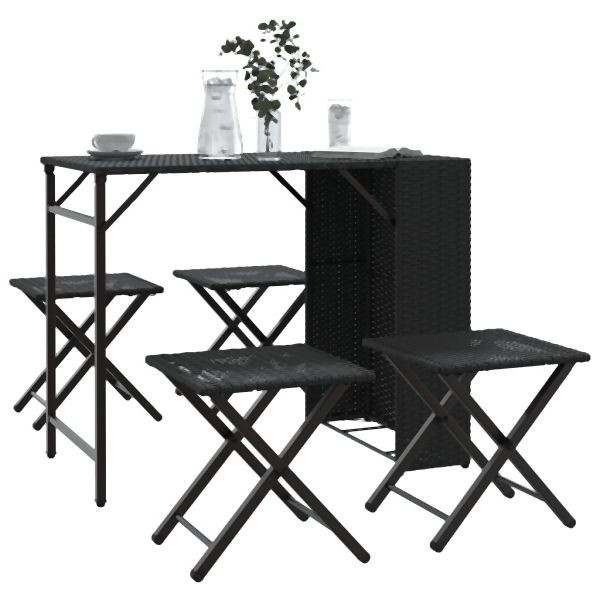 vidaXL 5-tlg. Garten-Essgruppe Faltbar Schwarz Poly Rattan, 365944