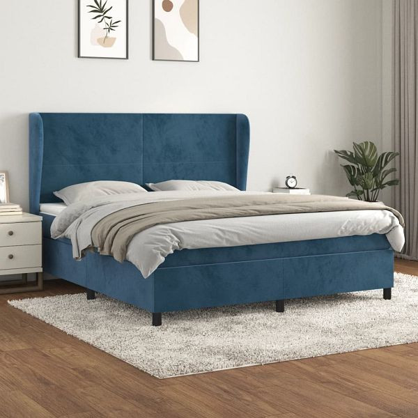 vidaXL Boxspringbett mit Matratze Dunkelblau 160x200 cm Samt, 3129103