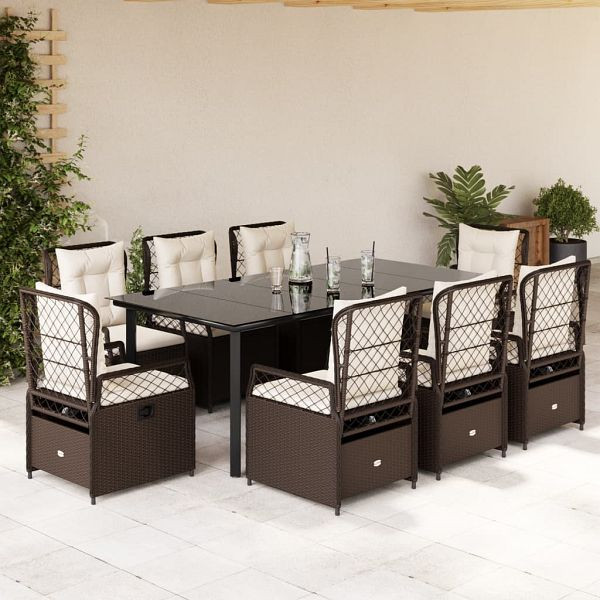 vidaXL 9-teilig Garten-Essgruppe mit Kissen Braun Poly Rattan, 3262984