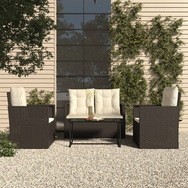 vidaXL 4-teilig Garten-Lounge-Set mit Kissen Poly Rattan Schwarz, 319196