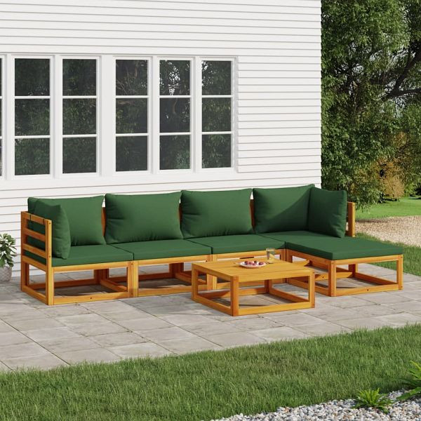 vidaXL 6-teilig Garten-Lounge-Set mit Grünen Kissen Massivholz, 3155312