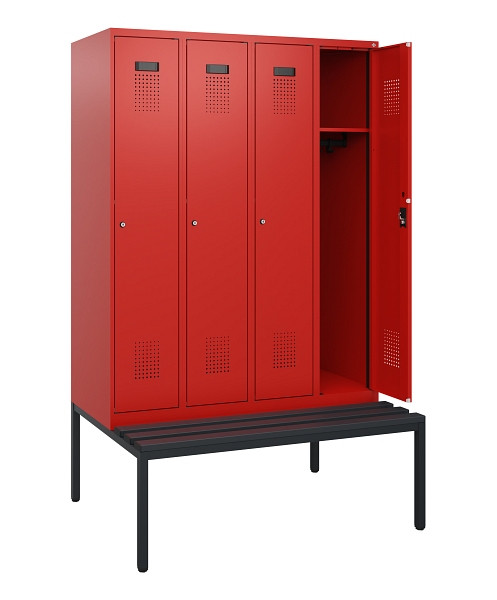 C+P Spind Evolo PLUS, 4 Abteile, 1950x1200x815mm, 3020/3020, Zylinderschloss, Material Sitzfläche Kunststoff, Sitzbank, 0490505-40 S10106