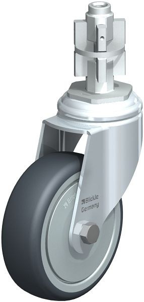 Blickle LKRA-TPA 101K-11-FK-E15 Apparate-Lenkrolle mit Expander, Thermoplastisches Gummi-Elastomer, Grau, 741110
