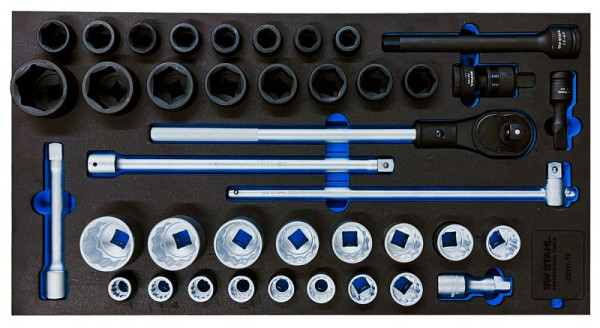 SW-Stahl Werkstattwagensortiment, Steckschlüssel mit Ratsche, 3/4“, 40-teilig, Z3011-17