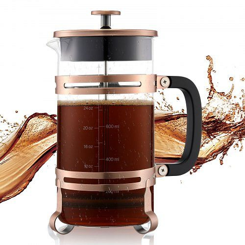 VEVOR French Press 1L, Borosilikatglas Kaffeepresse mit Edelstahlfilter, Kupferfarbe, ideal für Camping & Küche, BLKFYHBLTS1LRMG1V001V0