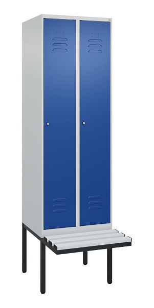 C+P Umkleidespind Classic PLUS, 2 Abteile, 2120x600x815mm, 7035/5010, Zylinderschlösser, 3 Doppel-Haken, 0800407-20 S10019