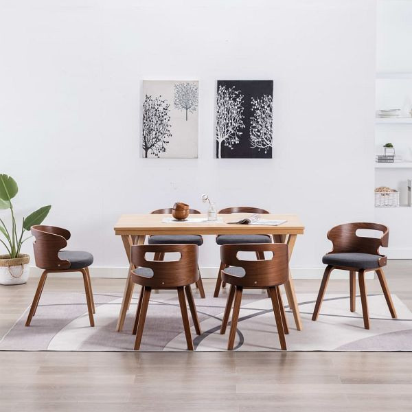vidaXL Esszimmerstühle 6 Stück Dunkelgrau Bugholz und Stoff, 278851