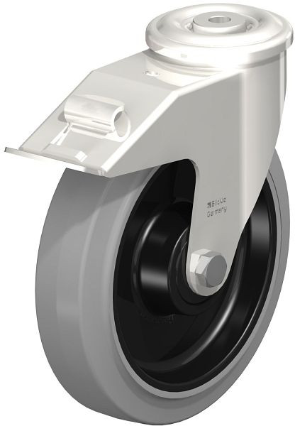 Blickle LEXR-POEV 200KD-FI-SG Edelstahl-Lenkrolle mit Rückenloch & Feststeller, Elastik-Vollgummi, Grau, 488544