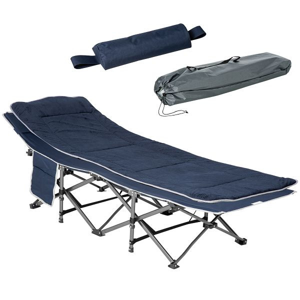 Outsunny Campingbett, klappbares Feldbett mit Kopfkissen, 188 x 64,5 x 53 cm, Dunkelblau, A20-207DB