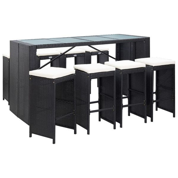 vidaXL 9-teilig Gartenbar-Set Poly Rattan Schwarz, 49569
