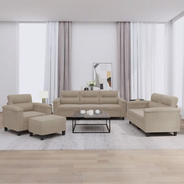 vidaXL 4-tlg. Sofagarnitur mit Kissen Taupe Mikrofasergewebe, 3202296