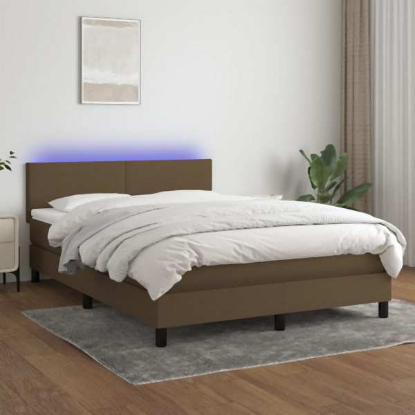 vidaXL Boxspringbett mit Matratze & LED Dunkelbraun 140x190 cm Stoff, 3132992
