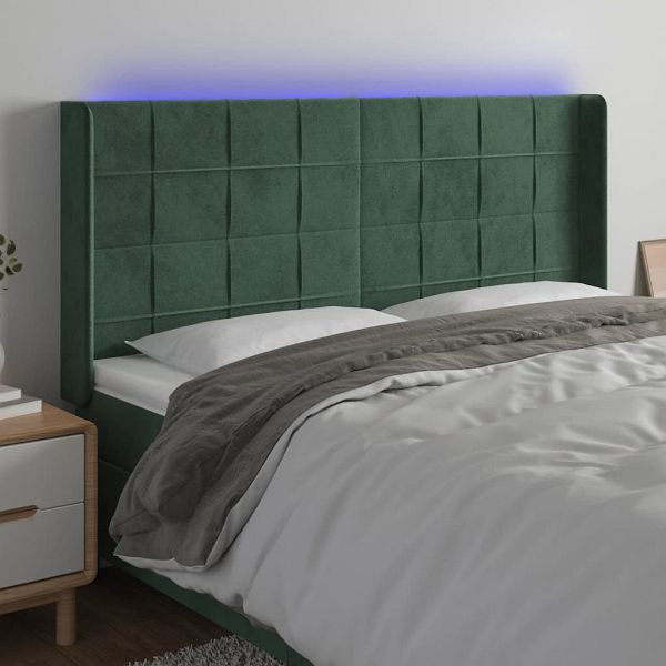 vidaXL LED Kopfteil Dunkelgrün 183x16x118/128 cm Samt, 3124111