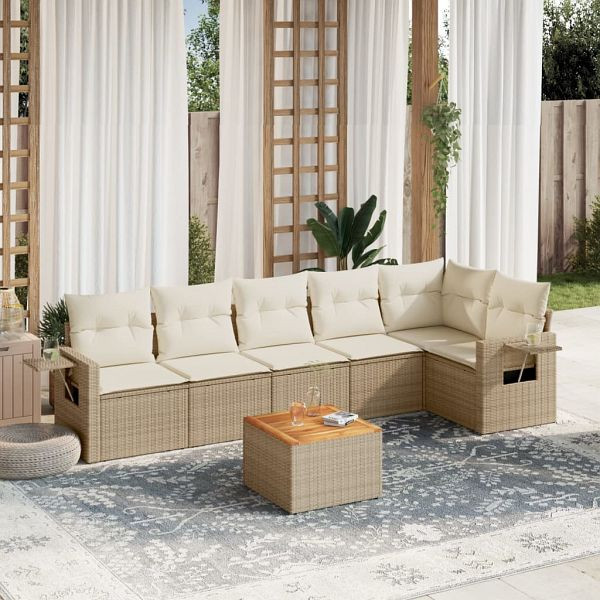 vidaXL 7-tlg. Garten-Sofagarnitur mit Kissen Beige Poly Rattan, 3224574