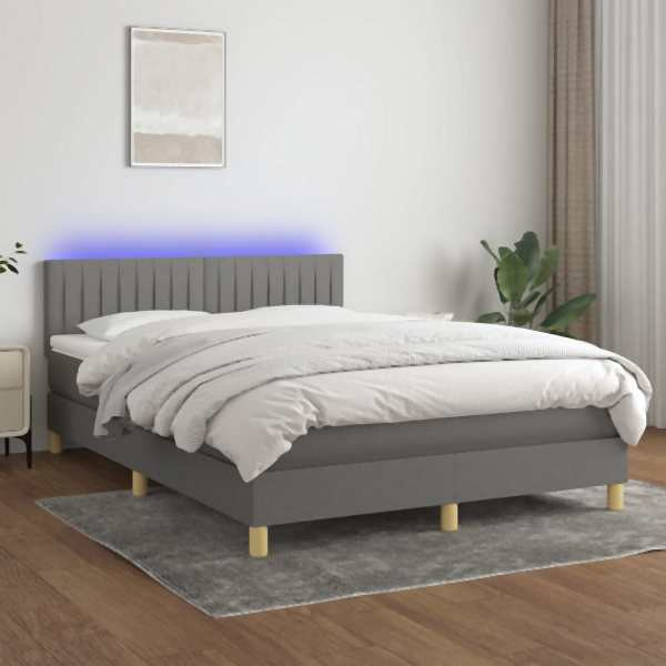 vidaXL Boxspringbett mit Matratze & LED Dunkelgrau 140x190 cm Stoff, 3133870