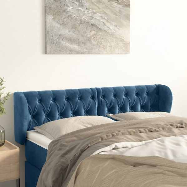 vidaXL Kopfteil mit Ohren Dunkelblau 147x23x78/88 cm Samt, 3117532