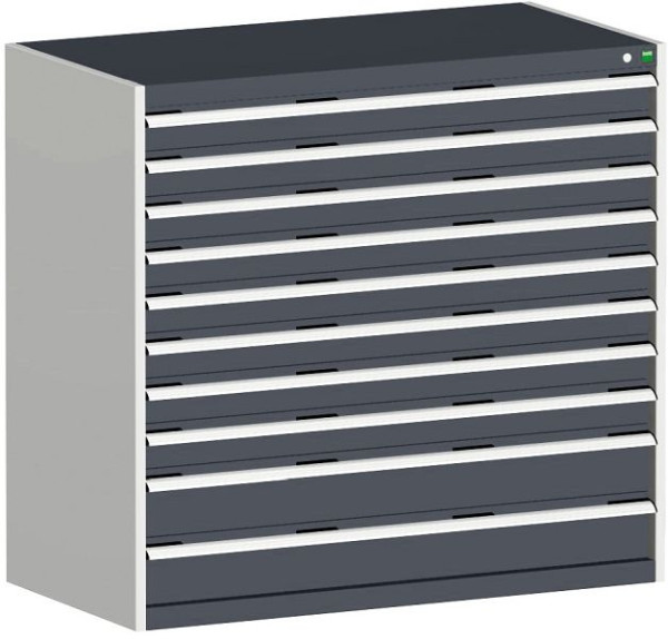 bott cubio Schubladenschrank bestückt mit 10 Schwerlastschubladen BxTxH: 1300 x 750 x 1200 mm, RAL 7035/7016, 40030026.19V