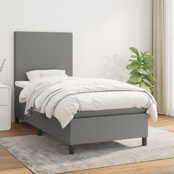 vidaXL Boxspringbett mit Matratze Dunkelgrau 100x200 cm Stoff, 3141594