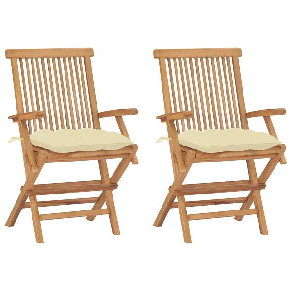 vidaXL Gartenstühle mit Cremeweißen Kissen 2 Stück Massivholz Teak, 3062504