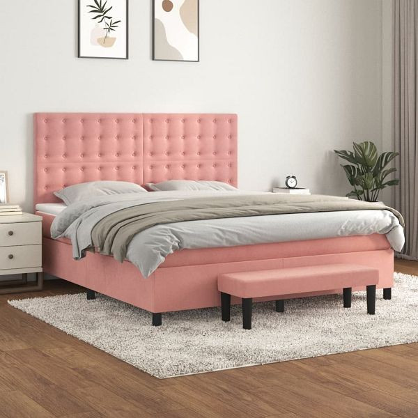 vidaXL Boxspringbett mit Matratze Rosa 160x200 cm Samt, 3138096
