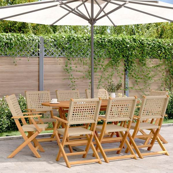 vidaXL Gartenstühle 8 Stück Klappbar Beige Poly Rattan & Massivholz, 3214564