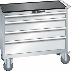 LISTA Schubladenschrank mobil 54x27E (BxTxH) 1023x572x962mm KEY Lock, Lichtgrau, 4 Schubladen, Fronthöhen: 100-200mm, 78.778.020
