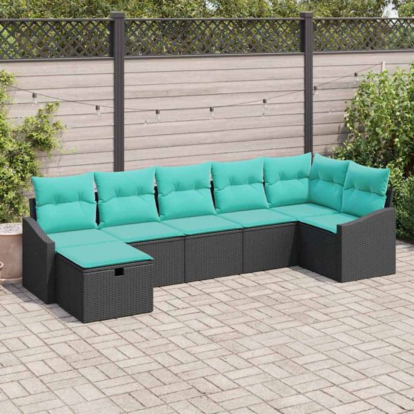 vidaXL Sofa Set mit Kissen mit Speicher Schwarz Poly-Rattan, 3359305