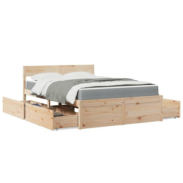 vidaXL Bett mit Schubladen und Matratze 140x190 cm Massivholz Kiefer, 3281910