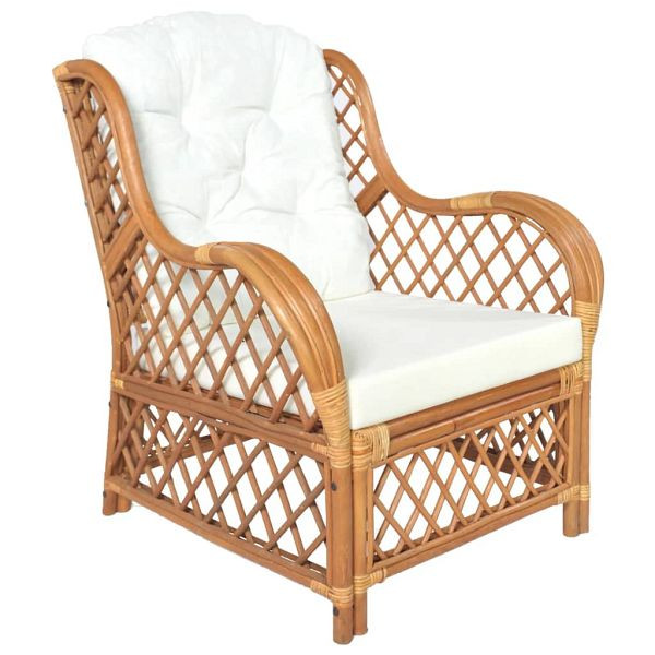 vidaXL Sessel mit Kissen Hellbraun Rattan und Leinen, 325471