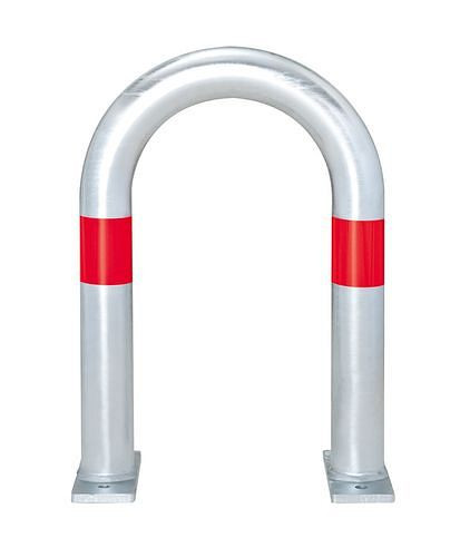 DENIOS Ladesäulen Rammschutz-Bügel, verzinkt, B 360 mm, Ringe rot, zum Aufdübeln, 280391