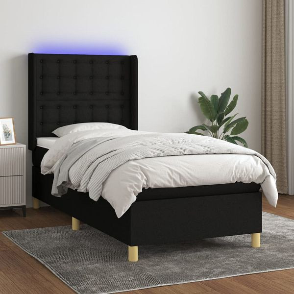 vidaXL Boxspringbett mit Matratze & LED Schwarz 80x200 cm Stoff, 3139151
