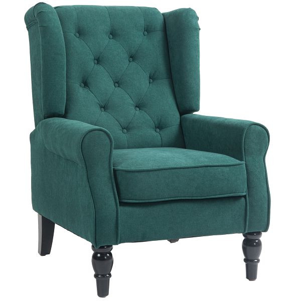 HOMCOM Eleganter Ohrensessel, dick gepolstert, abnehmbarer Bezug, 74 x 86 x 102 cm, Dunkelgrün, 833-695V80DG