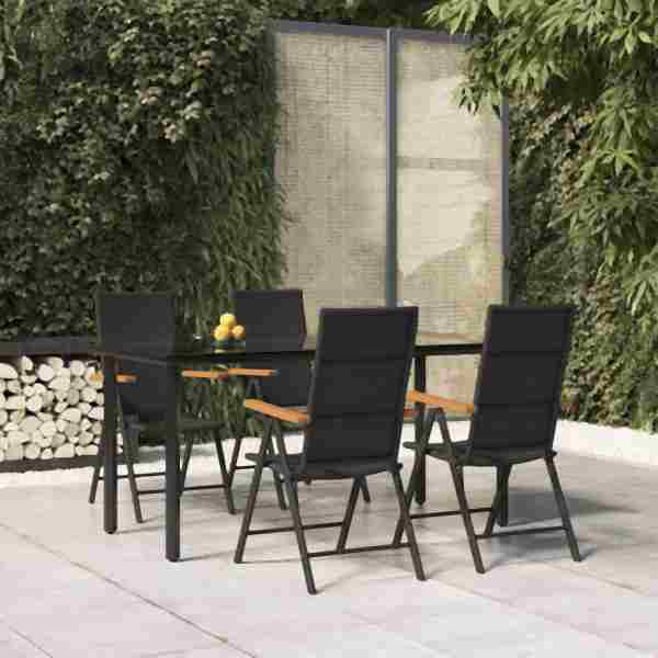 vidaXL 5-tlg. Garten-Essgruppe Schwarz und Braun Poly Rattan, 3156520