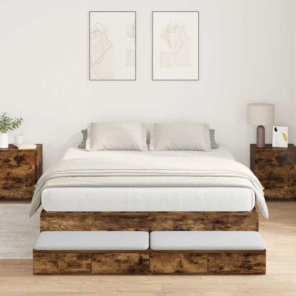 vidaXL Bett mit Stauraum Geräucherte Eiche 236.5 x 150 x 31.5 cm, 3335649