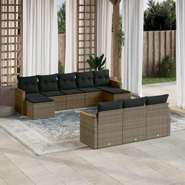 vidaXL 10-tlg. Garten-Sofagarnitur mit Kissen Grau Poly Rattan, 3258819