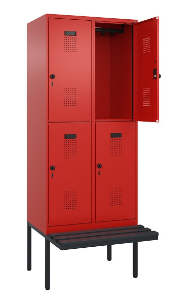 C+P Doppelstock-Spind Evolo PLUS, Bank, 4 Fächer, 2120x800x815mm, 3020/3020, Drehriegel, Sitzfläche Kunststoff, 0493407-22 S10106
