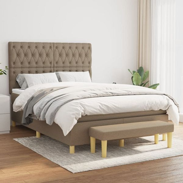 vidaXL Boxspringbett mit Matratze Taupe 140x200 cm Stoff, 3137401